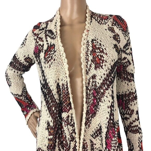 Moth Anthropologie Chunky Knit Cardigan Womens S Multicolor Floral Open Sweater - Picture 2 of 9